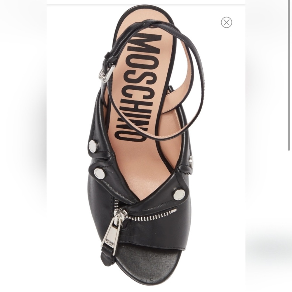 New in box MOSCHINO-Biker Motif Ankle Strap Sandal 7.5 - Picture 2 of 6
